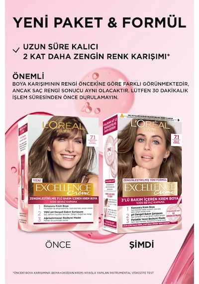 Excellence Saç Boyası 7.1 Küllü Kumral 3'lü Set Yenilenmiş Ambalaj