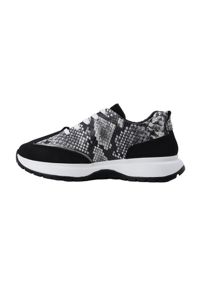 Albishoes Albini Kadın Baskılı Hakiki Deri Ve Süet Günlük Spor Ayakkabı Siyah