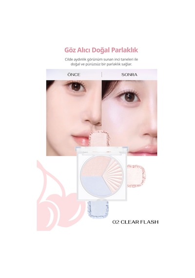 İnci Işıltıları İçeren Aydınlatıcı Paleti Perıpera V Highlighter Ad 002 Clear Flash 002