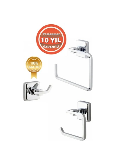 Çelik Banyo Paslanmaz Pirinç Banyo Aksesuar Set Havluluk-bornozluk-tuvalet Kağıtlık 10 Yıl Garantili Krom