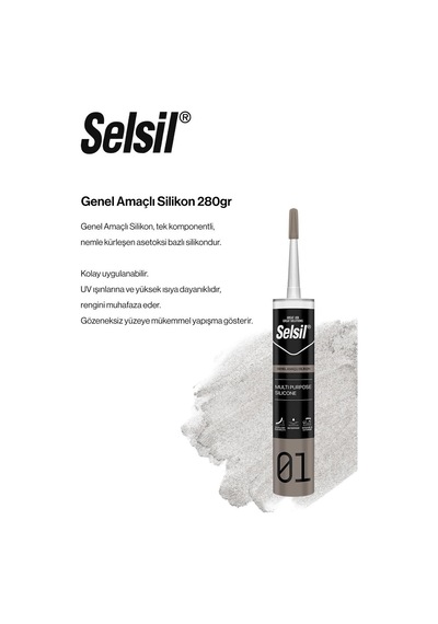 Selsil Genel Amaçlı Şeffaf Silikon Çok Amaçlı Yapıştırıcı 280 Gr Şefaf