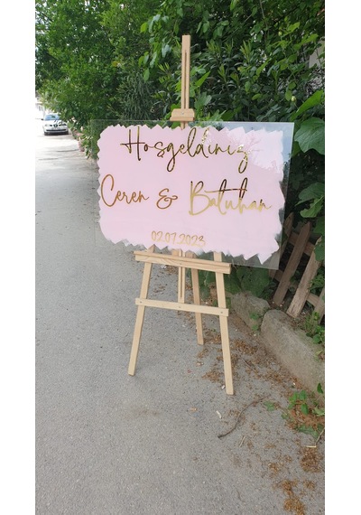 Pembe Boyalı Pleksi Düğün,Nişan,Doğum Günü Karşılama Panosu