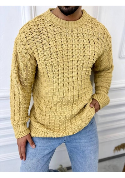 Elku Moda Kazak Oversize Kare Örme Desenli Naturel Pamuk Bol Kesim Tüylenmeyen Salaş Triko Kazak Hardal Elku Moda Kazak Oversize Kare Örme Desenli Naturel Pamuk Bol Kesim Tüylenmeyen Salaş Triko Kazak Hardal