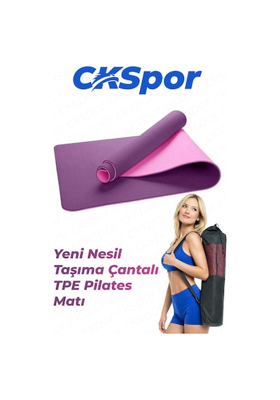 6 Mm Tpe Kaymaz Pilates Yoga Matı 180x60 Cm Taşıma Çantalı Profesyonel Spor Matı Özel Seri Mor