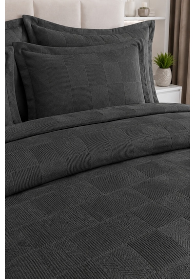 Liva Çift Kişilik Pike Takımı Yatak Örtüsü 2 Yastık Kılıfı Dokulu Pike Seti 220x240 Cm Antrasit