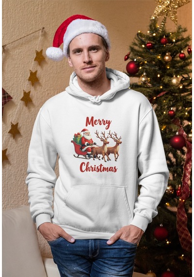 Stil X Yeni Yıl Baskılı Erkek Sweatshırt, Chrıstmas Temalı Beyaz