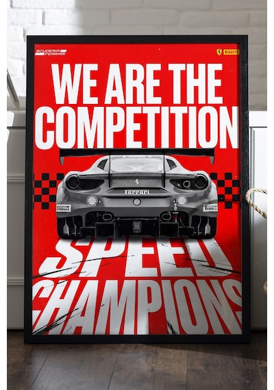Scuderia Ferrari Siyah Ahşap Çerçeveli Poster, Dekoratif Araba Duvar Tablosu