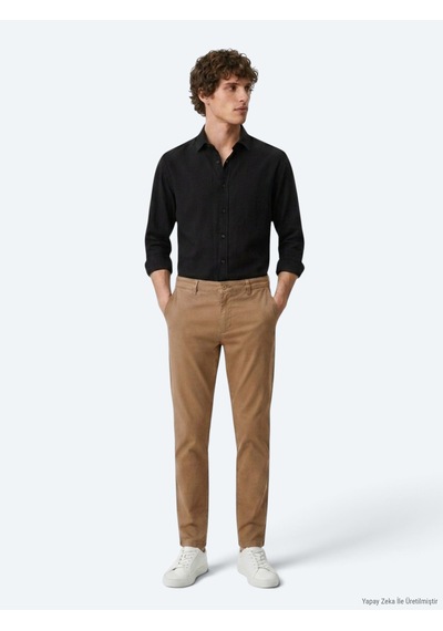 Kip Deve Tüyü Düz Dokuma Regular Fit Casual Pamuk Karışımlı Pantolon Camel