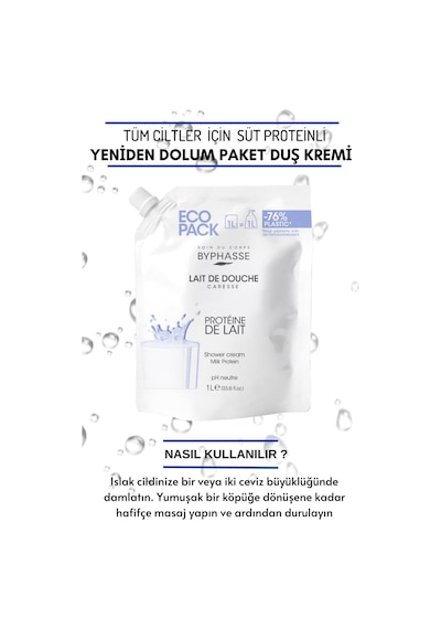 Byphasse Caresse Süt Proteinli Kremli Duş Jeli Ekonomik Yeniden Dolum Paketi 1 L