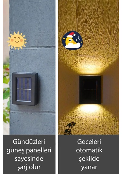 Solar Çift Taraflı Duvar Lambası Güneş Enerjili Aydınlatma Dekorasyon Aplik Işık 2 Li 5570 Diğer