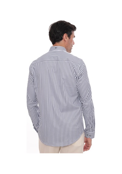 Slim Fit Uzun Kol Likralı Çizgili Yaka Düğmeli Hediye Kutulu Erkek Gömlek Fs-003669 - Lacivert-2434
