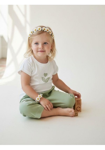 Zekids Kız Bebek Yumuşak Dokulu Beli Lastikli Pantolon-16946 Yeşil