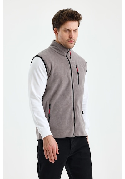 Monox Erkek Tam Fermuarlı Spor Polar Yelek Gri