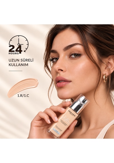 True Match Nemlendirici Likit Fondöten 30 Ml Hyaluronik Asitli, 24 Saat Kalıcı & Terlemeye Dayanıklı Doğal Bitiş 1R1C Rose Ivory