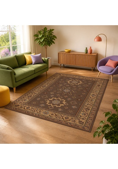 Kartela Halı Rustik Halı Jüt Taban Dokuma Halı Kahverengi - 100 X 150 Cm