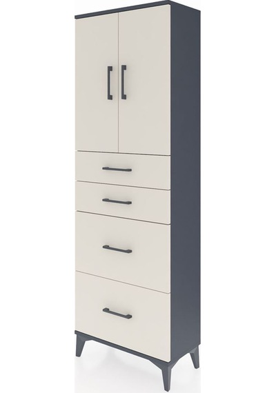 Arges Dolap 2 Raflı 4 Çekmeceli 2 Kapaklı 60x30x182 Antrasit-aytaşı Antrasit