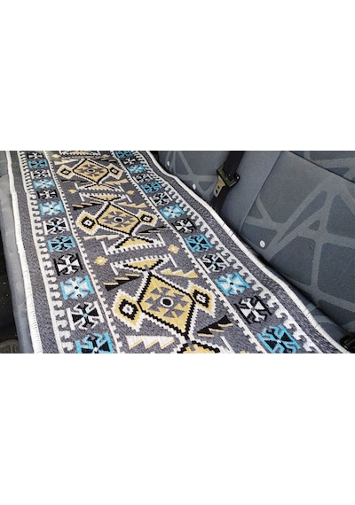Pratik Oto Koltuk Kilim Seti 3 Parça Makine Dokuma Akrilik & Polyester Saçaklı - Gri