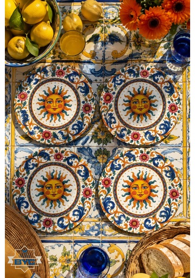 Sole Mio Güneş Desenli 4'lü Supla Set Akdeniz & Sicilya Temalı 30 Cm, 3 Mm Mdf, Uv Baskı, Masa S Çok Renkli