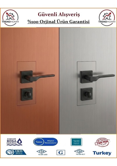 Grossavm Sedir Rozetli Wc Banyo Kapı Kolu - Mat Siyah - 1 Takım Ön Ve Arka