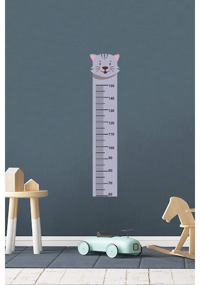 Sevimli Hayvan Kedi Temalı Boy Ölçer Duvar Sticker