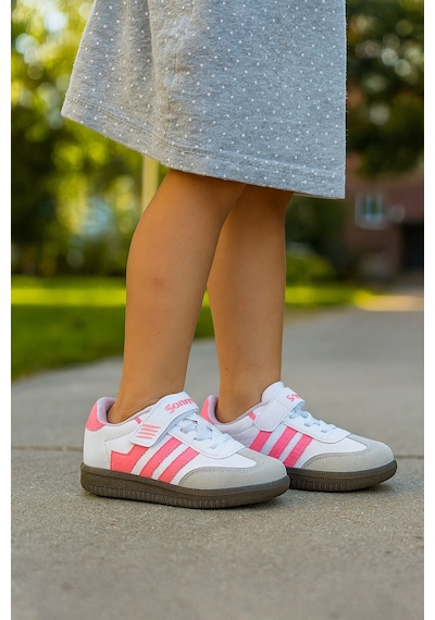 Günlük Unisex Çocuk Sneaker Bağcıklı Hafif Kaymaz Taban Ayakkabı Beyaz - Pembe