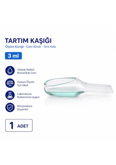 Tartım Kaşığı 3 Ml - Ölçüm Küreği - Cam Kürek - Tartı Kabı