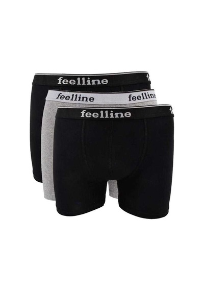 3 Adet Feelline Siyah Ve Gri Pamuklu Doğal Likralı Erkek Boxer Beden: M Standart