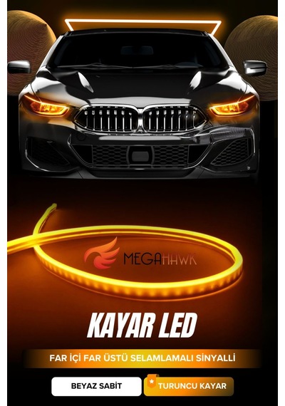 2 Renkli Kayar Sinyalli Far Üstü & Far İçi Gündüz Ledi 60 Cm Beyaz + Sarı