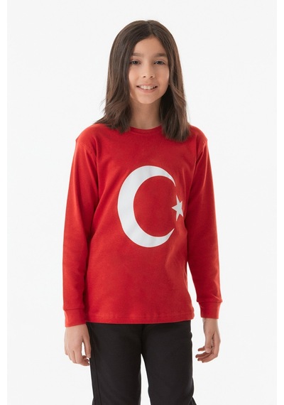 Fullamoda Türk Bayrağı Baskılı Çocuk Sweatshirt - Kırmızı 24MCCK1749207175 Kırmızı
