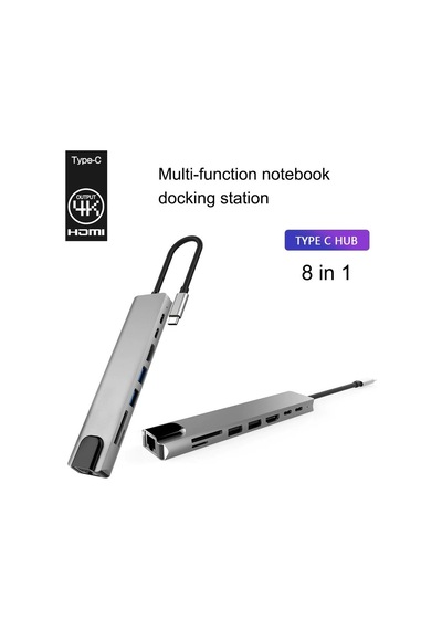 Type C To Hdmi Usb 3.0 8in1 Kart Okuyucu Rj45 Ethernet Çevirici