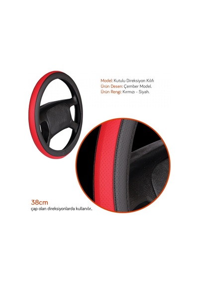 Nyf F-56 Direksiyon Kılıfı 38 Cm Çember Kırmızı & Siyah