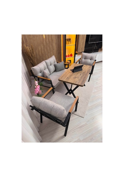 Houseart Balkon ,bahçe , Teras , Cafe ,salon , Metal Kanepe , Metal Kanepe Koltuk ,oturma Takımı 2-1-1 , Yemek Masası , Orta Masa Açık Gri