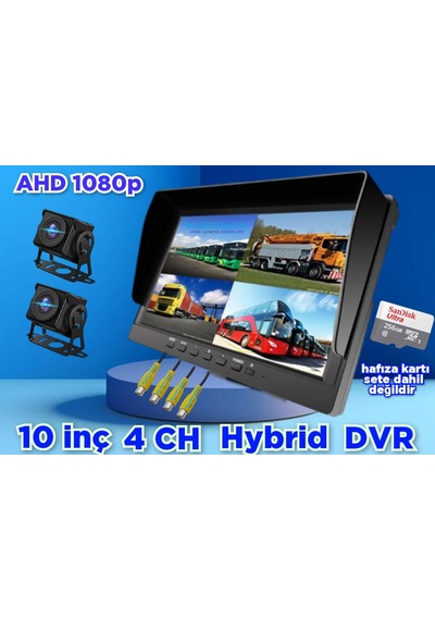 2 Ad180 Derece Geniş Açı Ahd Kamera 10'' Dvr Monitör Set 12 Volt