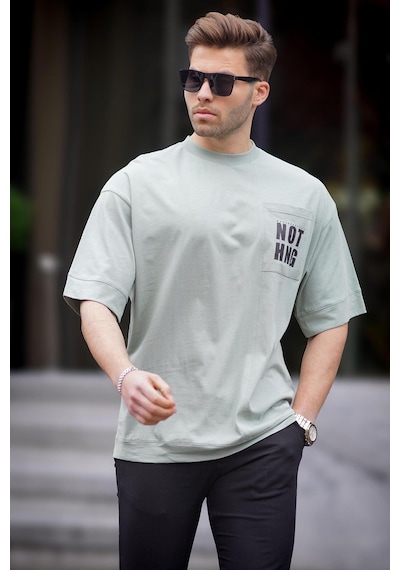 Madmext Mint Yeşili Cep Detaylı Oversize Tişört 7008-mint Yeşili Mint