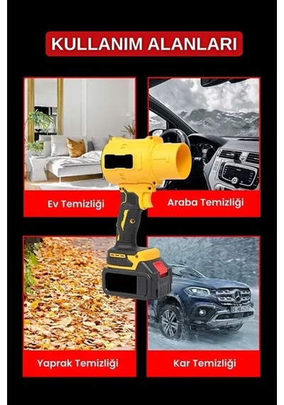 Ers 21v Kablosuz Hava Üfleyici 32.000rpm Turbo Fan, 12.000mah Batarya, Bahçe &amp Amp Araç Kurutma / Sarı