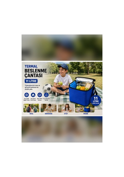 11 Litre Termal Beslenme Çantası Isı Yalıtımlı Sıcak Soğuk Tutucu Termos Yemek Taşıma Okul Piknik Kamp Çantası-mavi .