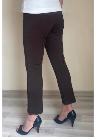 Mia Butik Dertsiz Büyük Beden Koyu Kahve Toparlayıcı Kumaş Pantolon Kahve