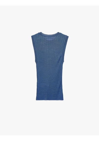 Koton Bisiklet Yaka Kolsuz Triko Bluz Mavi 6sak30023ht