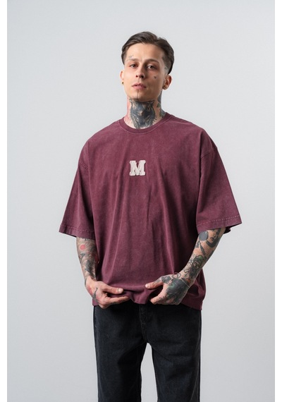 Respire Erkek Mercy Nakışlı Yıkamalı Oversize T-shirt Bordo