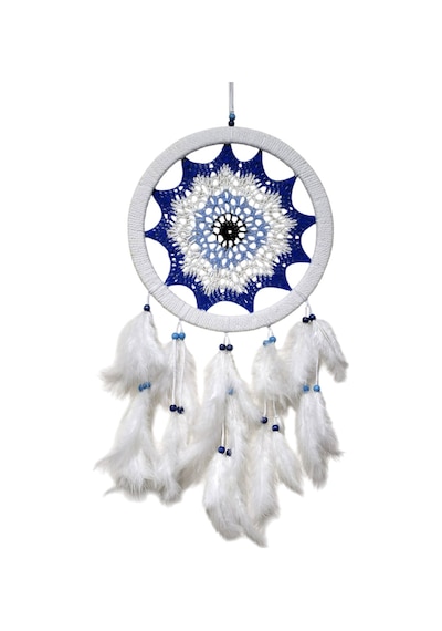 Saks Mavisi Nazar Motifli Kuş Tüylü Duvar Süsü