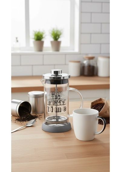 Tasarım French Press - Filtre Kahve Ve Bitki Çayı Demliği 350 Ml Gri Çok Renkli