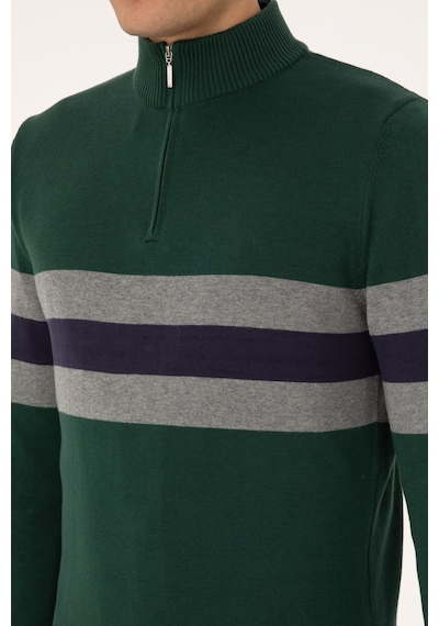 U.S. Polo Assn. Erkek Regular Fit Yarım Fermuarlı Koyu Yeşil Kazak 50315034-VR079