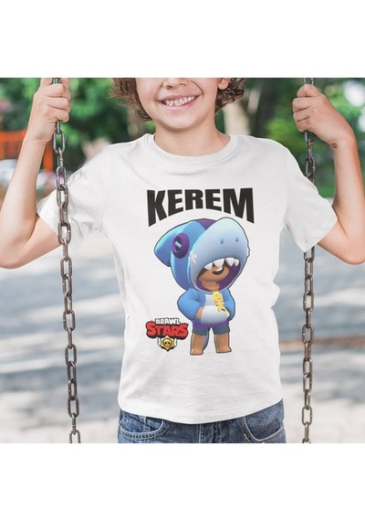 Hepsimex İsme Özel Brawl Stars Leon Çocuk Beyaz Tişört Kısa Kollu Unisex Beyaz