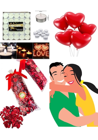 600 Kuru Gül Yaprağı,20 Kalp Balon,25 Beyaz Mum Romantik Hediye 1