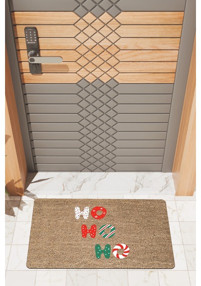 Rugmood Modern Dijtal Baskı Yılbaşı Yıl Ho Ho Ho Yeni Yıl Kapı Önü Paspası Çok Renkli