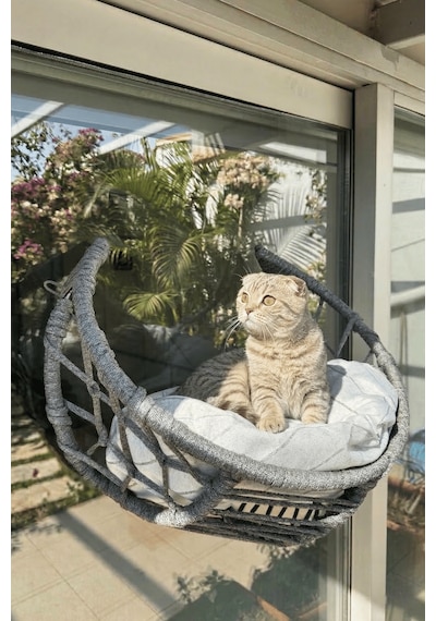 Reyo Lüxperi Hilal Kedi Cam Yatağı & Vantuzlu Cam Yatağı & Kedi Pencere Yatağı Açık Gri