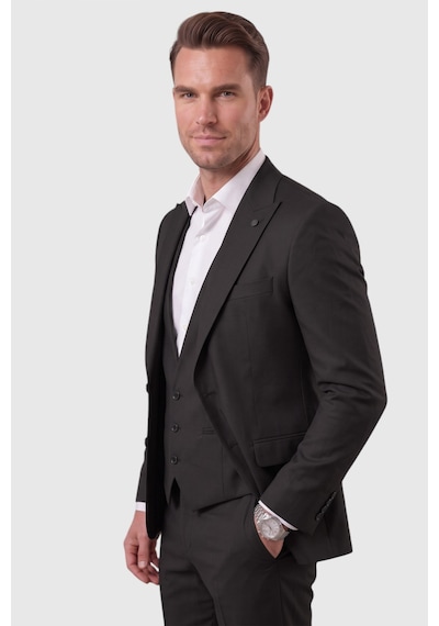 Rizzup Siyah Slim Fit Likralı 3 Lü Takım Elbise Ceket Yelek Pantolon Modern Şık Tasarım 2601798