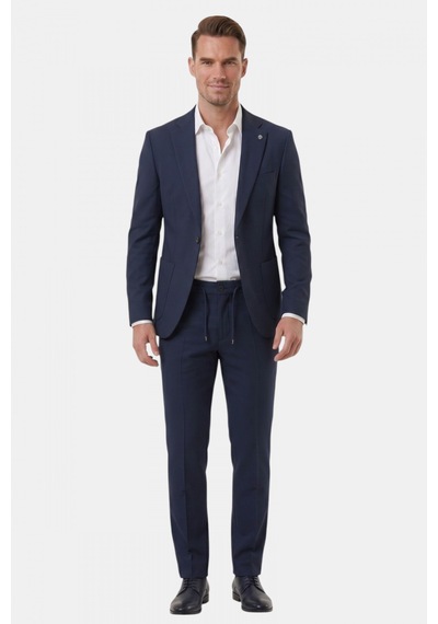 Rizzup Lacivert Premium Çizgi Dokulu Slim Fit Likralı 2 Li Erkek Takım Elbise 2600821