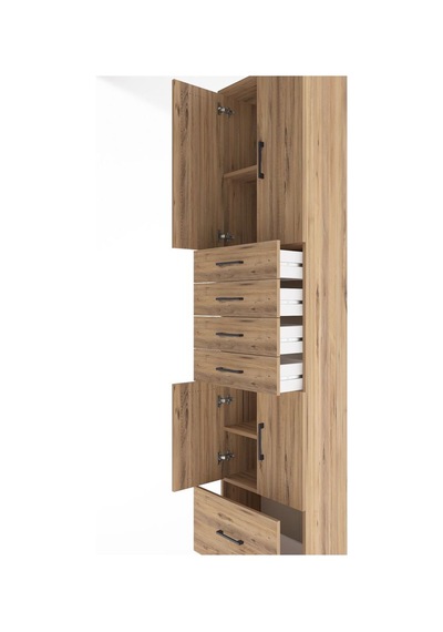 Arges Dolap 4 Raflı 5 Çekmeceli 4 Kapaklı 60x30x243 Çam-çam Atlas Çam