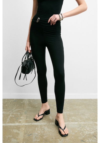 Grımelange Sısıly Kadın Yumuşak Ve Esnek Kumaşlı Toka Detaylı Slim Fit Siyah Tayt siyah